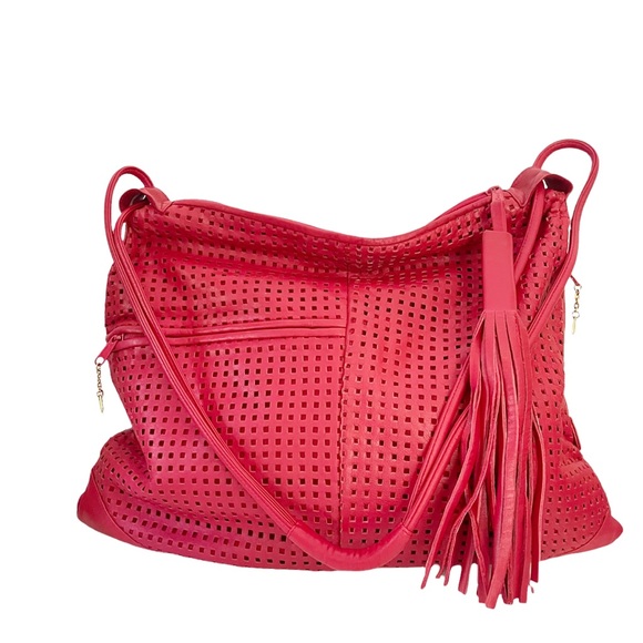 Vintage Bags Vintage Brio Red Leather Laser Cut Out Fringe